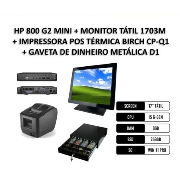 Bundle POS HP 800 G2 Mini + Monitor Tátil 17" + Impressora POS Térmica + Gaveta de Dinheiro Metálica + Oferta 30 Dias Software de Faturação Online (IVA e Portes Incluídos)