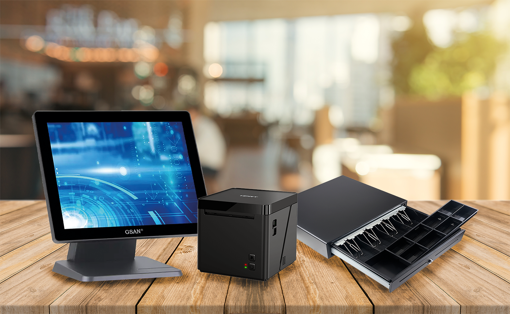 MONITOR 15.6” TÁTIL + IMPRESSORA HPRT TP-80H-N + GAVETA DINHEIRO VENUS PRETA_1 Pack POS Monitor 15.6" Tátil + Impressora Térmica 80mm + Gaveta Dinheiro Metálica Preta + OFERTA 30 Dias Software Faturação Online (IVA e Portes Incluídos) - Image 1